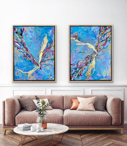 (Commission) 'Twin Flames' Diptych (76cm x 102cm x 4cm, unframed, x 2)